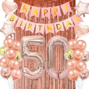 50th birthday decorations for women rose gold happy 50th birthday banner 50 balloon number 50th birthday party decorations