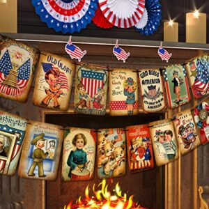 4th of July Banner Independence Day Patriotic Decorations - 4th of July Vintage Style Bunting Indoor Home Office Party Supplies for July Fourth Memorial Day Independence Labor
