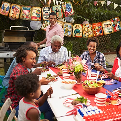 4th of July Banner Independence Day Patriotic Decorations - 4th of July Vintage Style Bunting Indoor Home Office Party Supplies for July Fourth Memorial Day Independence Labor