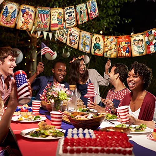 4th of July Banner Independence Day Patriotic Decorations - 4th of July Vintage Style Bunting Indoor Home Office Party Supplies for July Fourth Memorial Day Independence Labor