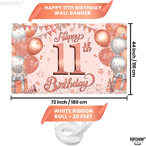 KatchOn, Happy 11th Birthday Backdrop - 72 x 44 Inch | Rose Gold Happy 11th Birthday Banner | 11th Birthday Decorations for Girls, 11th Birthday Party Decorations | 11th Birthday Backdrop for Girls