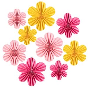 easy joy paper flowers decorations for wall paper fans classroom decoration paper floral backdrop decor paper fans decoration hanging paper fans pink flower wall decor,set of 9