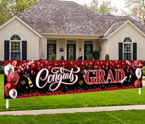 graduation party banner decoration-2023 congrats grad supplies yard sign banner,class of 2023 backdrop for grad party decoration (red)