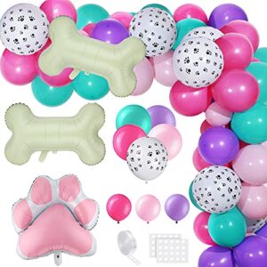 103 paw print balloon garland for girls, bone shaped foil balloon dog paw foil balloons for dog kids girls birthday party (candy color)