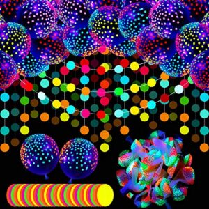 50 pieces neon glow balloons glow in the dark supplies for glow neon party, 12 inch blacklight polka dots latex balloons and 157 inch neon paper circle dots garland (transparent, fresh style)