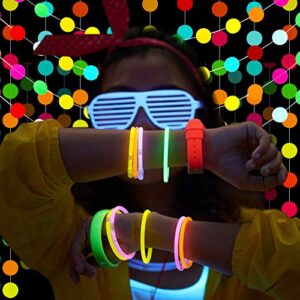 50 Pieces Neon Glow Balloons Glow in the Dark Supplies for Glow Neon Party, 12 Inch Blacklight Polka Dots Latex Balloons and 157 Inch Neon Paper Circle Dots Garland (Transparent, Fresh Style)