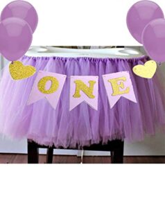 purple 1st birthday baby tutu for high chair decoration and “one” pennant mermaid happy birthday for highchair
