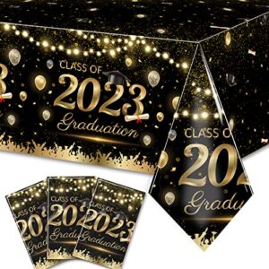 hakoti graduation party decoration black gold graduation tablecloth disposable rectangular table cover for 2023 graduation decoration,dinner decoration,2023 graduation party supplies (black and gold)
