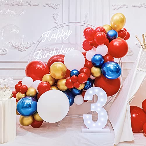 SANERYI 100pcs Red White and Metallic Blue Gold Balloons Garland Arch Kit Avengers Captain America Patriotic Balloons Birthday Party for Kids Decoration