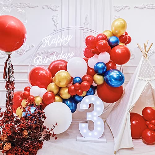 SANERYI 100pcs Red White and Metallic Blue Gold Balloons Garland Arch Kit Avengers Captain America Patriotic Balloons Birthday Party for Kids Decoration
