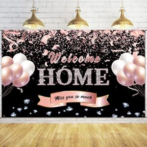 trgowaul welcome home banner decorations, rose gold welcome back home backdrop, we missed you so much party decor, family reunion patriotic military homecoming army deployment returning party supplies