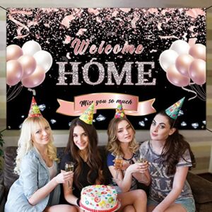 Trgowaul Welcome Home Banner Decorations, Rose Gold Welcome Back Home Backdrop, We Missed You So Much Party Decor, Family Reunion Patriotic Military Homecoming Army Deployment Returning Party Supplies