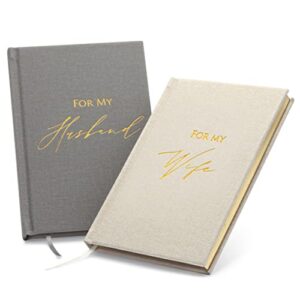 muujee for my husband and for my wife vow books (set of 2) – grey and ivory gold foil embossed vows book journal for wedding ceremony vow renewal valentines day gift for husband wife