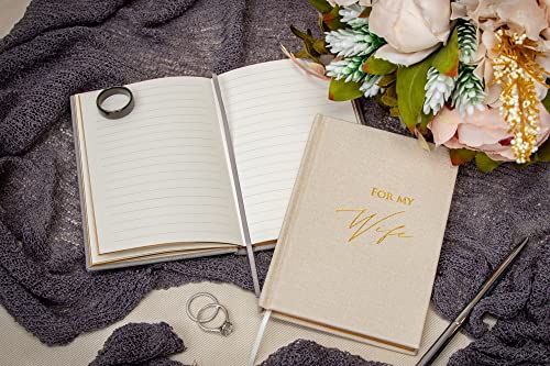 MUUJEE for My Husband and for My Wife Vow Books (Set of 2) - Grey and Ivory Gold Foil Embossed Vows Book Journal for Wedding Ceremony Vow Renewal Valentines Day Gift for Husband Wife