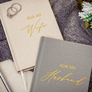 MUUJEE for My Husband and for My Wife Vow Books (Set of 2) - Grey and Ivory Gold Foil Embossed Vows Book Journal for Wedding Ceremony Vow Renewal Valentines Day Gift for Husband Wife