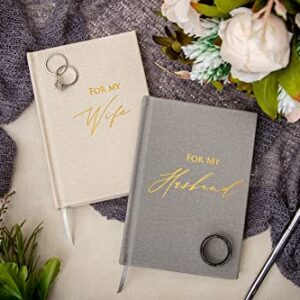 MUUJEE for My Husband and for My Wife Vow Books (Set of 2) - Grey and Ivory Gold Foil Embossed Vows Book Journal for Wedding Ceremony Vow Renewal Valentines Day Gift for Husband Wife