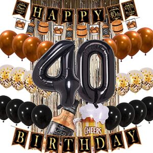 40th Birthday Decorations for Men Women Whiskey Themed Birthday Party Supplies Black and Gold Classic Vintage Birthday Party Banner for Men Bar Party Supplies