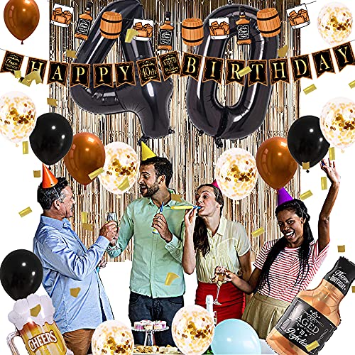 40th Birthday Decorations for Men Women Whiskey Themed Birthday Party Supplies Black and Gold Classic Vintage Birthday Party Banner for Men Bar Party Supplies