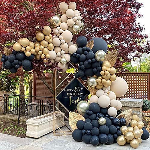 164pcs Black and Gold Balloon Garland Arch Kit Double Stuffed Tan Nude Apricot Balloons with 4D Gold Balloon for Birthday Party Wedding Engagement Graduation Celebration Baby Shower Decorations