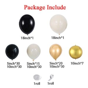 164pcs Black and Gold Balloon Garland Arch Kit Double Stuffed Tan Nude Apricot Balloons with 4D Gold Balloon for Birthday Party Wedding Engagement Graduation Celebration Baby Shower Decorations