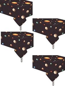 oojami 4 pack plastic outer space table cover tablecloth decorations for birthday kids space themed supplies 54″x108″ for large table
