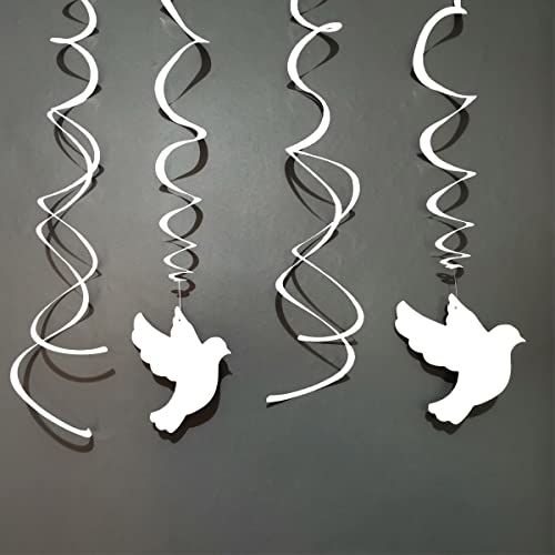 24 pcs White Pigeon Swirls Decor Birthday Party Baby Shower White Hanging Swirls Baptism Decorations for Boys Girls