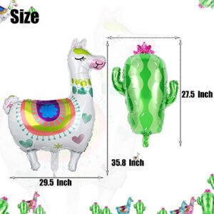 3 Pcs Llama Alpaca Foil Balloons and 2 Pcs Cactus Foil Balloons Mexican Fiesta Theme Party Decorations Birthday Baby Shower Decor Supplies