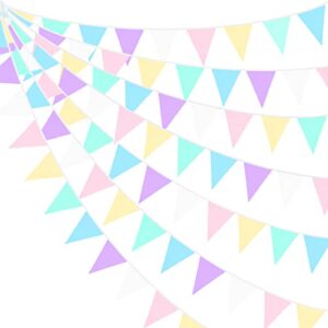 32ft macaron pennant banner fabric pastel triangle flag rainbow colored bunting garland for unicorn theme kids girls birthday baby shower ice cream wedding party outdoor garden hanging decorations