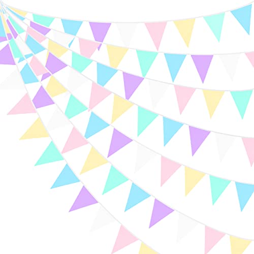 32Ft Macaron Pennant Banner Fabric Pastel Triangle Flag Rainbow Colored Bunting Garland for Unicorn Theme Kids Girls Birthday Baby Shower Ice Cream Wedding Party Outdoor Garden Hanging Decorations