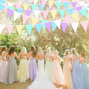 32Ft Macaron Pennant Banner Fabric Pastel Triangle Flag Rainbow Colored Bunting Garland for Unicorn Theme Kids Girls Birthday Baby Shower Ice Cream Wedding Party Outdoor Garden Hanging Decorations