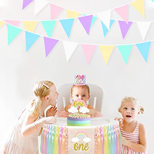 32Ft Macaron Pennant Banner Fabric Pastel Triangle Flag Rainbow Colored Bunting Garland for Unicorn Theme Kids Girls Birthday Baby Shower Ice Cream Wedding Party Outdoor Garden Hanging Decorations