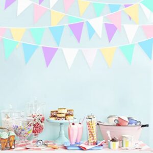 32Ft Macaron Pennant Banner Fabric Pastel Triangle Flag Rainbow Colored Bunting Garland for Unicorn Theme Kids Girls Birthday Baby Shower Ice Cream Wedding Party Outdoor Garden Hanging Decorations