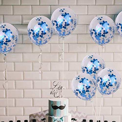 Blue Confetti Balloons 12 Inches(20-Pack), Clear Balloons with Metallic Confetti Pre-Filled, Birthday Balloon for Boys Party Supplies and Decoration, wedding, Bridal Showe and Baby Shower