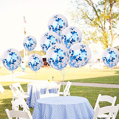 Blue Confetti Balloons 12 Inches(20-Pack), Clear Balloons with Metallic Confetti Pre-Filled, Birthday Balloon for Boys Party Supplies and Decoration, wedding, Bridal Showe and Baby Shower