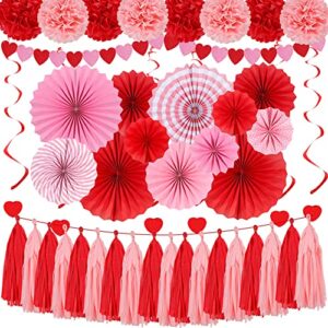 70pcs Valentines Day Red Pink Hanging Paper Fans Decorations - Wedding Bachelorette Party Barbecue Birthday Party Holidays Picnic Circus Carnival Valentines Day Party Photo Booth Backdrops Decorations