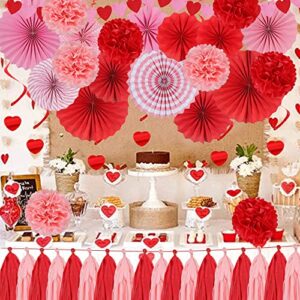 70pcs Valentines Day Red Pink Hanging Paper Fans Decorations - Wedding Bachelorette Party Barbecue Birthday Party Holidays Picnic Circus Carnival Valentines Day Party Photo Booth Backdrops Decorations