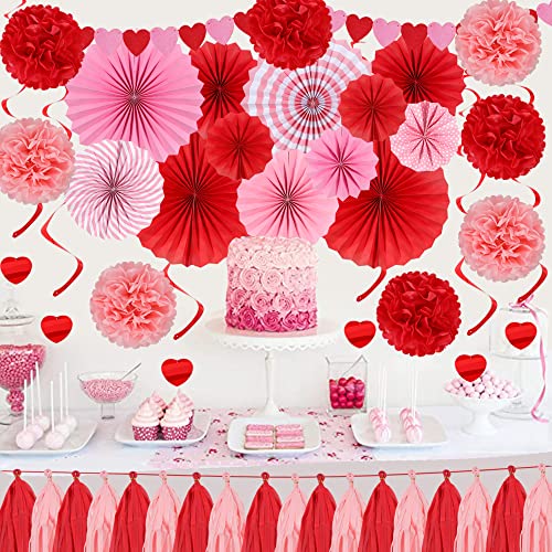 70pcs Valentines Day Red Pink Hanging Paper Fans Decorations - Wedding Bachelorette Party Barbecue Birthday Party Holidays Picnic Circus Carnival Valentines Day Party Photo Booth Backdrops Decorations