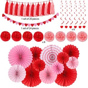 70pcs Valentines Day Red Pink Hanging Paper Fans Decorations - Wedding Bachelorette Party Barbecue Birthday Party Holidays Picnic Circus Carnival Valentines Day Party Photo Booth Backdrops Decorations