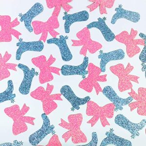 boots or bow confetti paper table scatter – boy or girl gender reveal party decors – glitter boots and bow paper cutouts – 50 counts for each