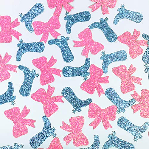 Boots or Bow Confetti Paper Table Scatter - Boy or Girl Gender Reveal Party Decors - Glitter Boots and Bow Paper Cutouts - 50 Counts for Each