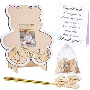 bear baby shower guest book alternative with photo frame decorations we can bearly wait baby shower sign in guest book girl 1st birthday party bear gender reveal shower (brown, 12.6 x 10.6 inch)