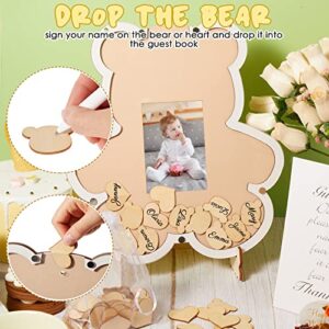 Bear Baby Shower Guest Book Alternative with Photo Frame Decorations We Can Bearly Wait Baby Shower Sign in Guest Book Girl 1st Birthday Party Bear Gender Reveal Shower (Brown, 12.6 x 10.6 Inch)