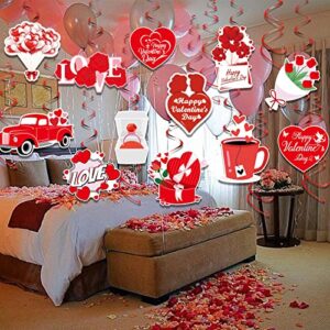 Valentines Day Decoration Hanging Swirls-Pack of 30, Red Heart Romantic Valentines Day Decor | Valentines Day Hanging Decorations for The Home Wedding Anniversary Decorations for Party(Valentines Day)