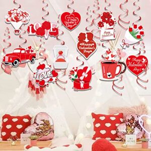 Valentines Day Decoration Hanging Swirls-Pack of 30, Red Heart Romantic Valentines Day Decor | Valentines Day Hanging Decorations for The Home Wedding Anniversary Decorations for Party(Valentines Day)