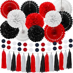willbond 29 pcs black and red paper fans pom poms flowers tissue paper tassel garland garlands string polka dot red and black party decorations for halloween birthday parties baby showers wedding