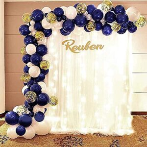 Navy Blue and Gold Confetti Balloons, 60 pcs 12 inch White Pearl and Gold Metallic Chrome Birthday Balloons for Wedding Baby Shower Party Decorations (Blue Set)