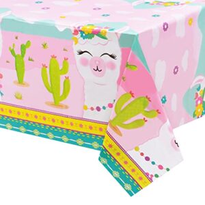 wernnsai llama table cover – 108” x 54” party disposable plastic tablecloth alpaca lama party supplies for kids girls pink birthday party decorations