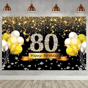 trgowaul 80th birthday party decoration, extra large black gold sign poster 80th birthday party supplies, 80th anniversary backdrop banner photo booth backdrop background banner, 70.8 x 43.3 inch