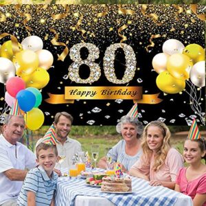 Trgowaul 80th Birthday Party Decoration, Extra Large Black Gold Sign Poster 80th Birthday Party Supplies, 80th Anniversary Backdrop Banner Photo Booth Backdrop Background Banner, 70.8 x 43.3 Inch