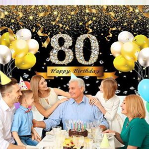 Trgowaul 80th Birthday Party Decoration, Extra Large Black Gold Sign Poster 80th Birthday Party Supplies, 80th Anniversary Backdrop Banner Photo Booth Backdrop Background Banner, 70.8 x 43.3 Inch